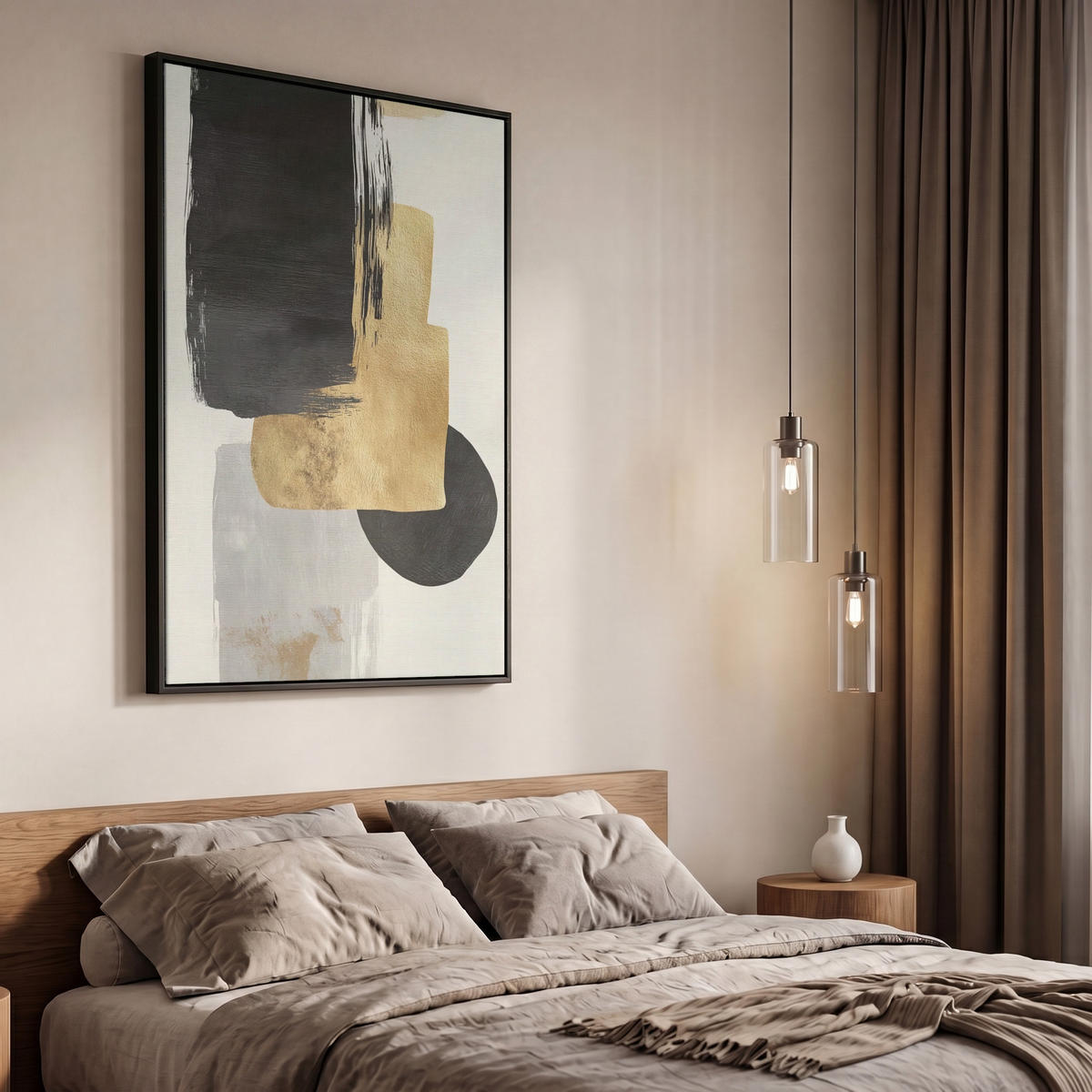 LEINWAND Bilder mit Rahmen - Gold - Rechtecke - Kreise - Abstrakt - 60x90 - Weiß, Textil (60/90cm) - MuchoWow