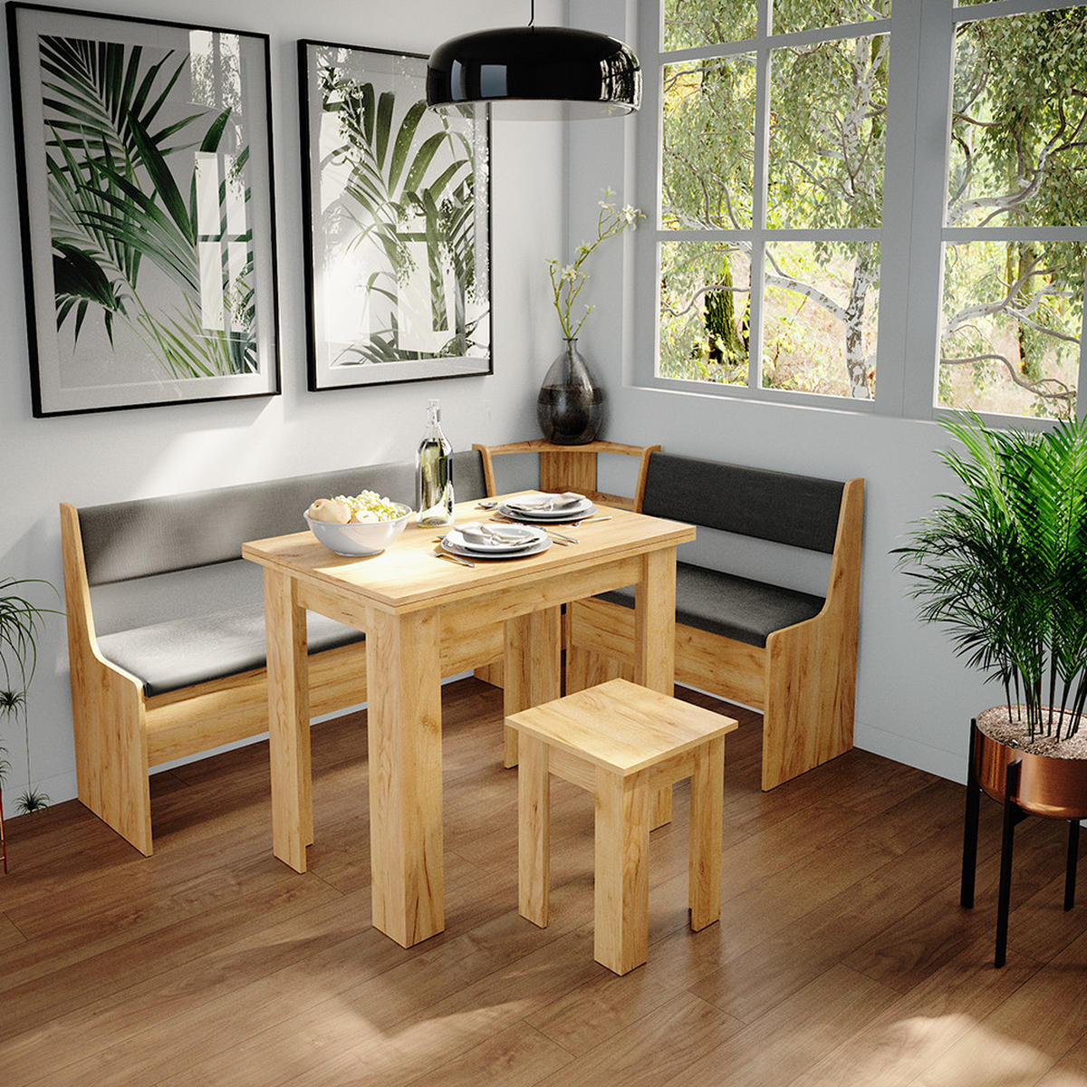 ECKBANKGRUPPE Roman Goldkraft Eiche 180 x 41.5 cm mit Tisch - Honigeiche/Anthrazit, Holzwerkstoff (180/80/120cm) - Vicco