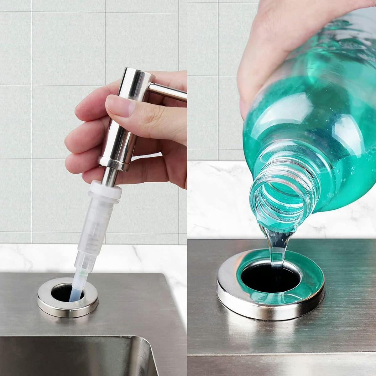 SPÜLMITTELSPENDER mit Edelstahlpumpe 500 ml poliert - Silberfarben, Metall (6/32/9.5cm)