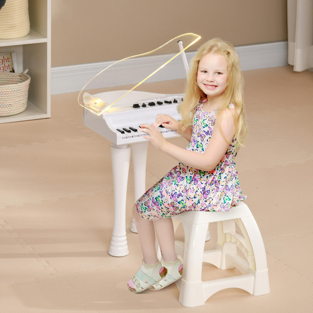 KINDERPIANO DE-18645 32 Tasten mit Mikrofon & LED Weiß - Weiß, Kunststoff (30.5/60.4/37cm) - ComfortXL