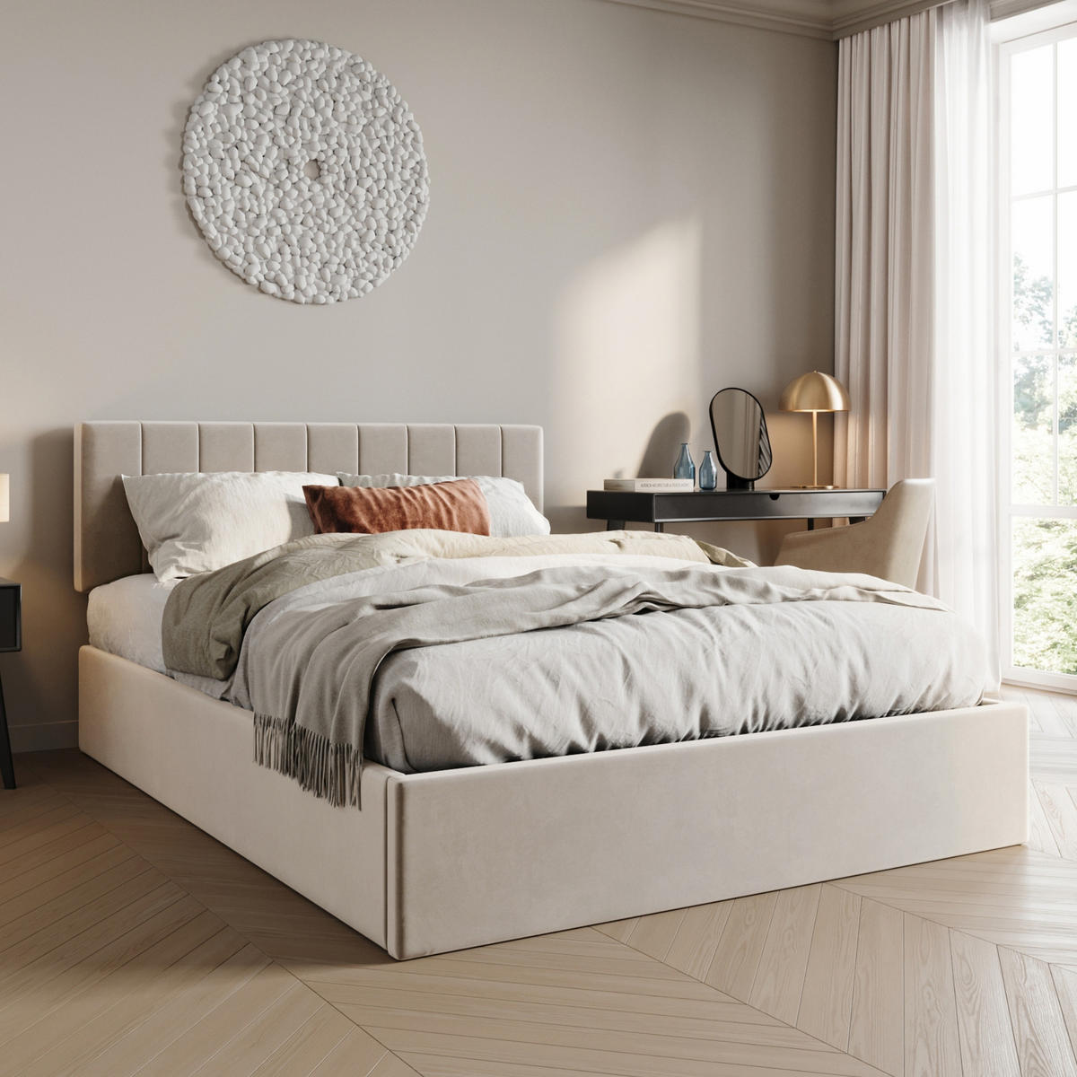 POLSTERBETT 160x200 cm in Beige - Beige, Metall (160/200cm) - Home Collective