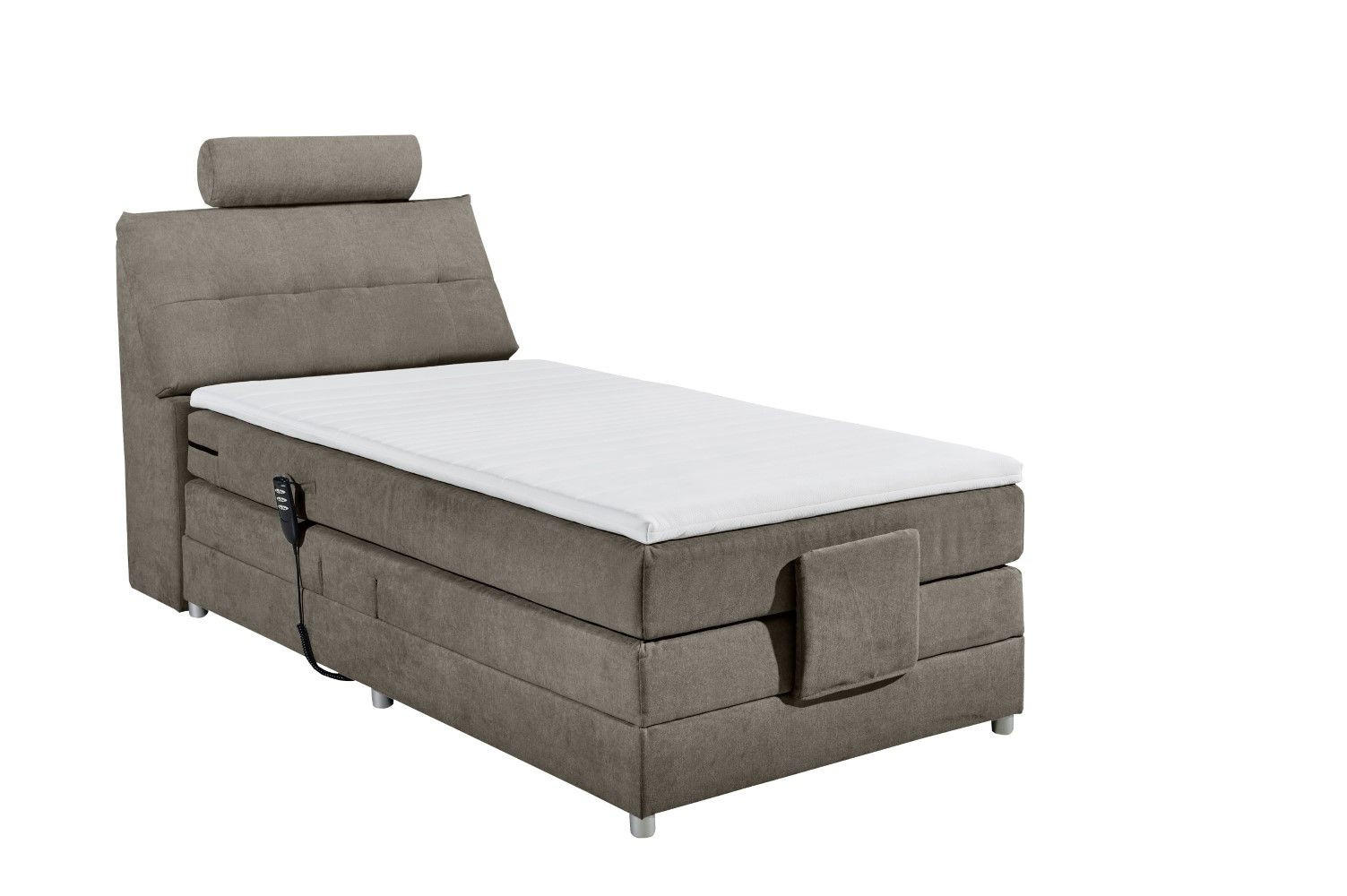 BOXSPRINGBETT inkl. Elektrofunktion, 7-Zonen-Tonnentaschen-Federkernmatratze und Komfort T25 Schaumtopper - Silberfarben/Grau, Holz/Holzwerkstoff (120/200cm) - ed exciting design