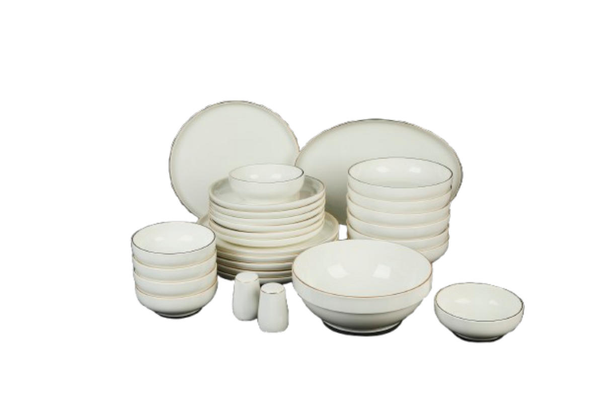 GESCHIRRSET Milano 28-tlg. Gold - Weiß, Keramik (41/38/38cm) - Mulex