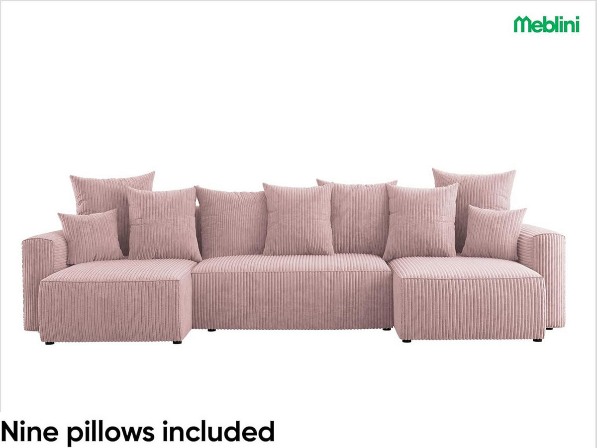 ECKSOFA DAVE U - Pink/Schwarz, Holzwerkstoff (312/142cm) - Meblini
