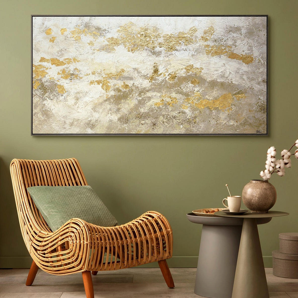 GEMÄLDE Glänzendes Gold Schattenfugenrahmen grau 160x80 cm - Grau, Holz (160/80cm) - YS-art gallery