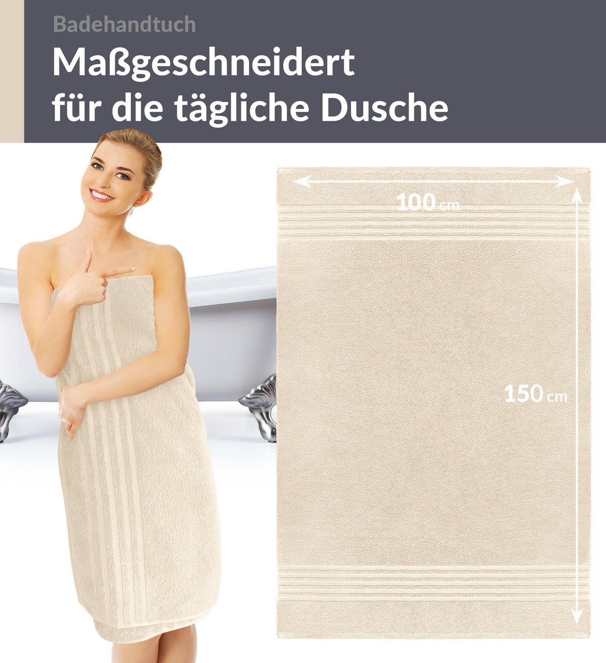 BADETUCH London Natur 2er Set 100x150 - Naturfarben, Textil (100/150cm) - Lashuma