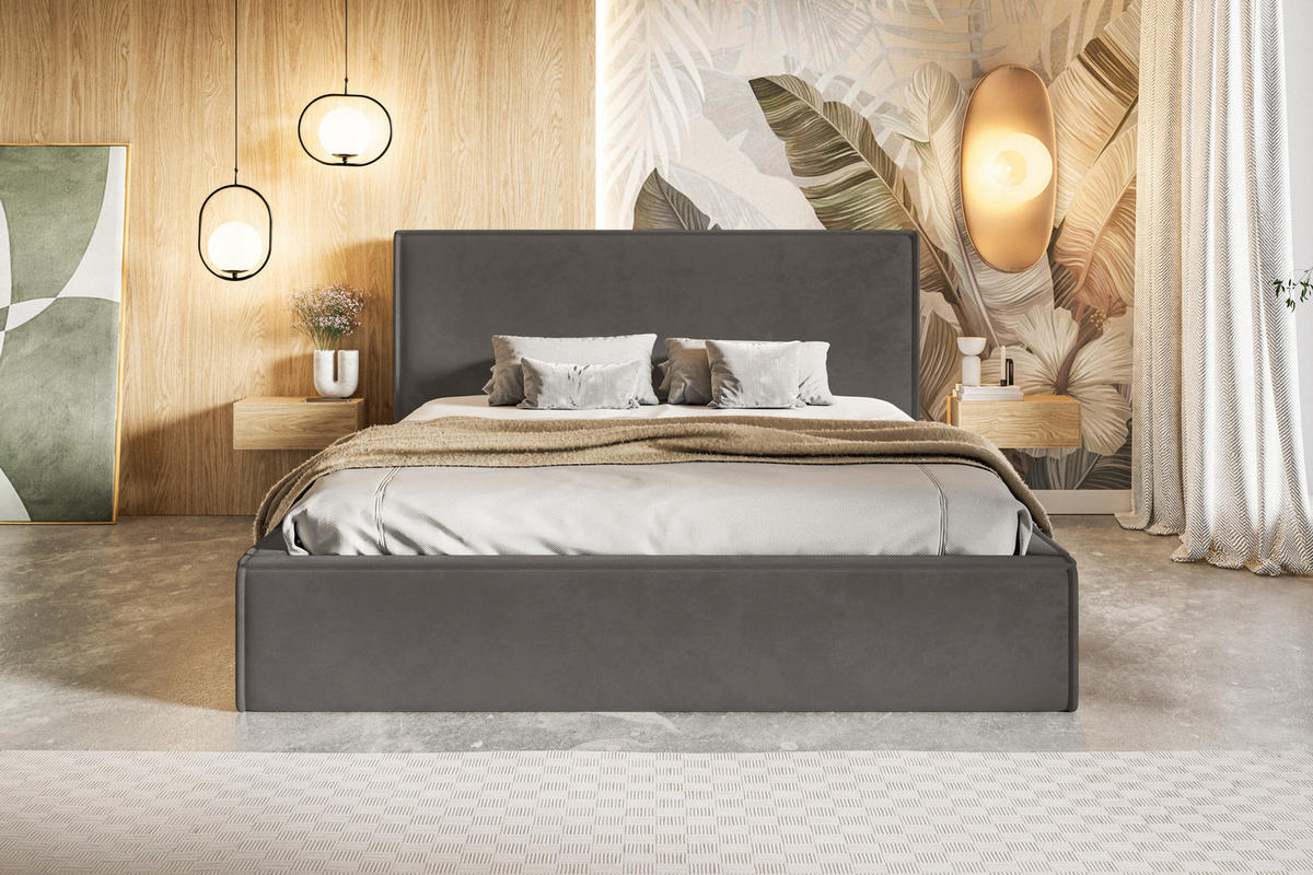 DOPPELBETT 160x200 cm mit Bettkasten Kyoto, Samtstoff, Dunkelgrau - Dunkelgrau, Holz/Textil (160/200cm) - Emporius