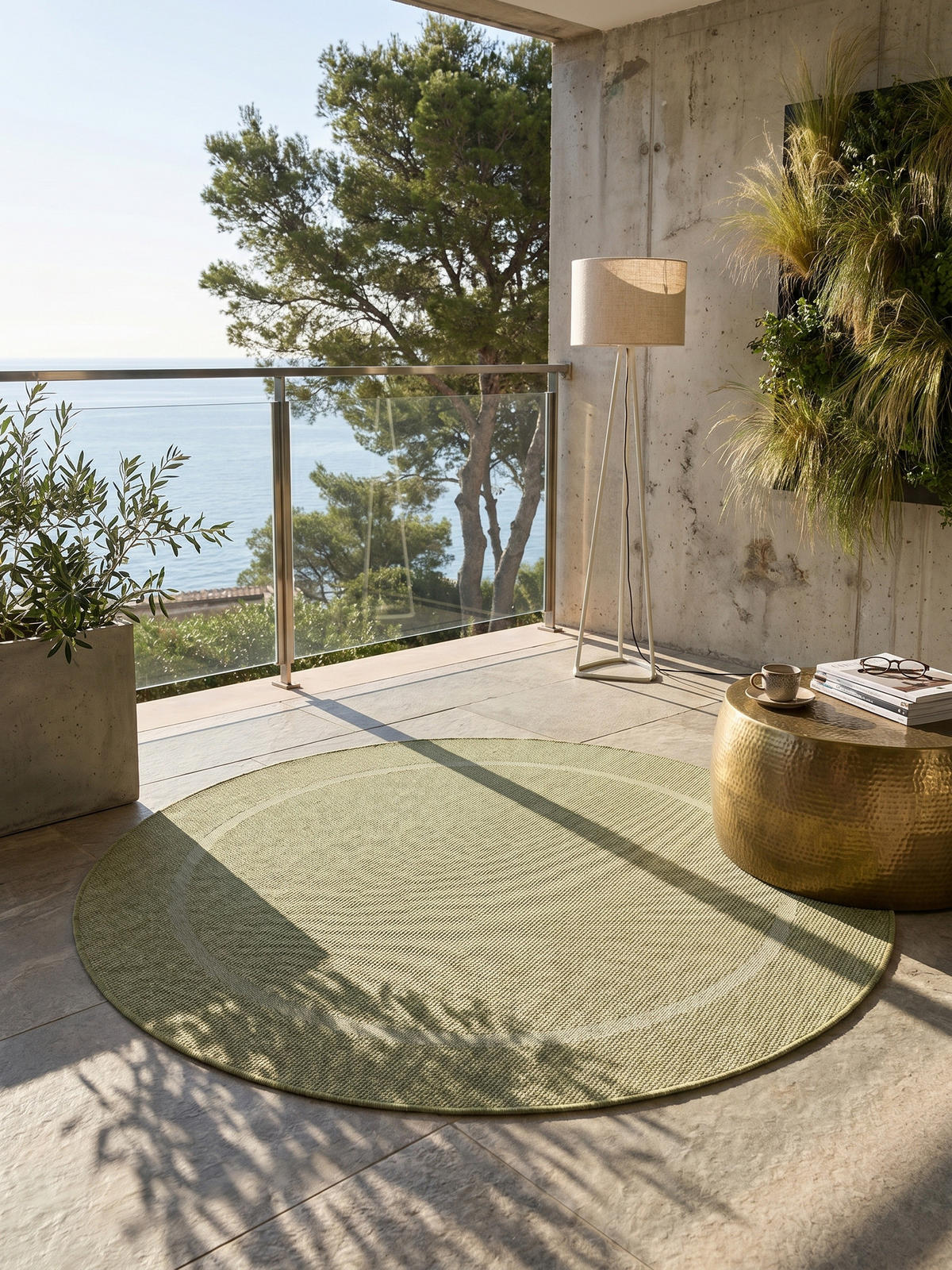 BALKONTEPPICH Einfarbig Wetterfest Waschbar Küche Balkon OEKO-TEX Rund Grün 200x200 cm Flur – ALSTER - Grün, Textil (200/200cm) - KADIMA DESIGN