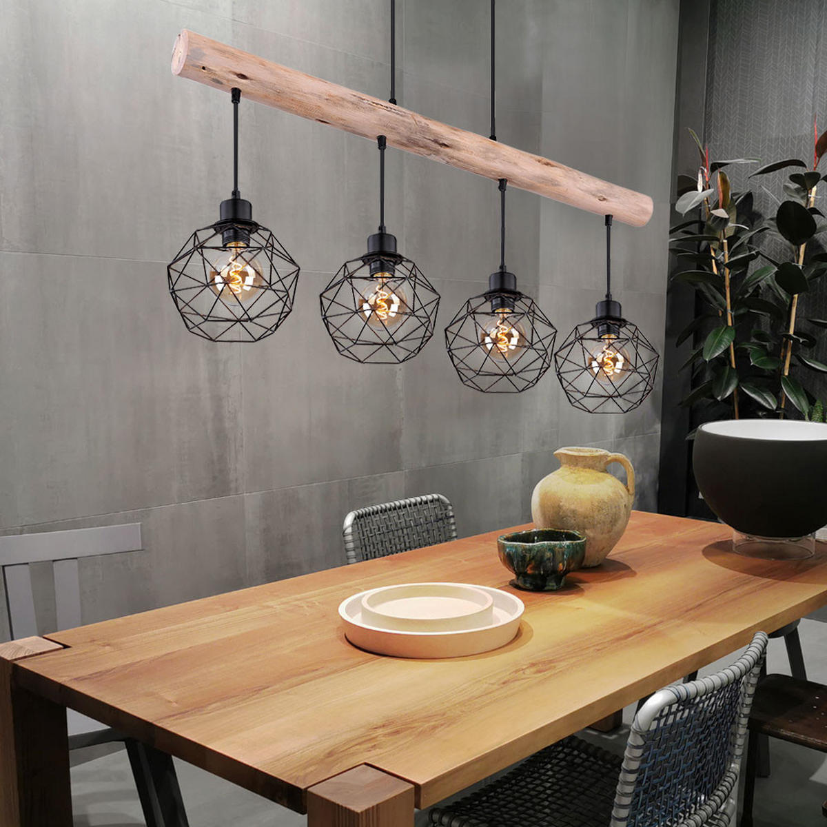 LED HÄNGELEUCHTE Theodor Holzoptik Braun - Braun, Holz (85/18/120cm) - Globo Lighting