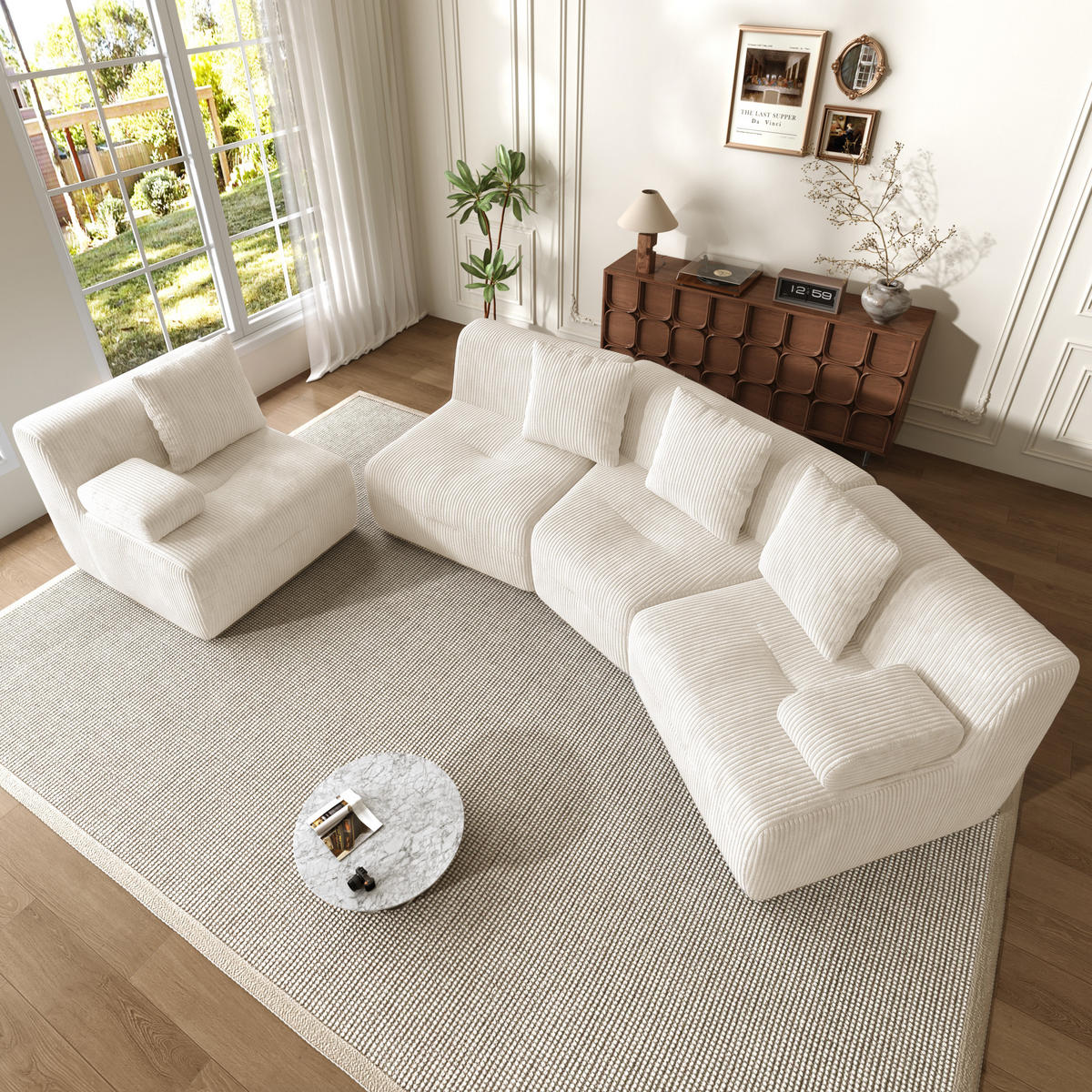 4-SITZER-SOFA modular Cord Kompression, DE-42936, Hellbeige - Beige, Textil (311/65/90cm) - ComfortXL