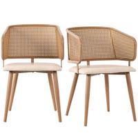 ESSZIMMERSTUHL 2-Tlg Rattan Rückenlehne, PU Leder Sitz, Beige - Braun, Metall (47/79/51cm) - FLIEKS