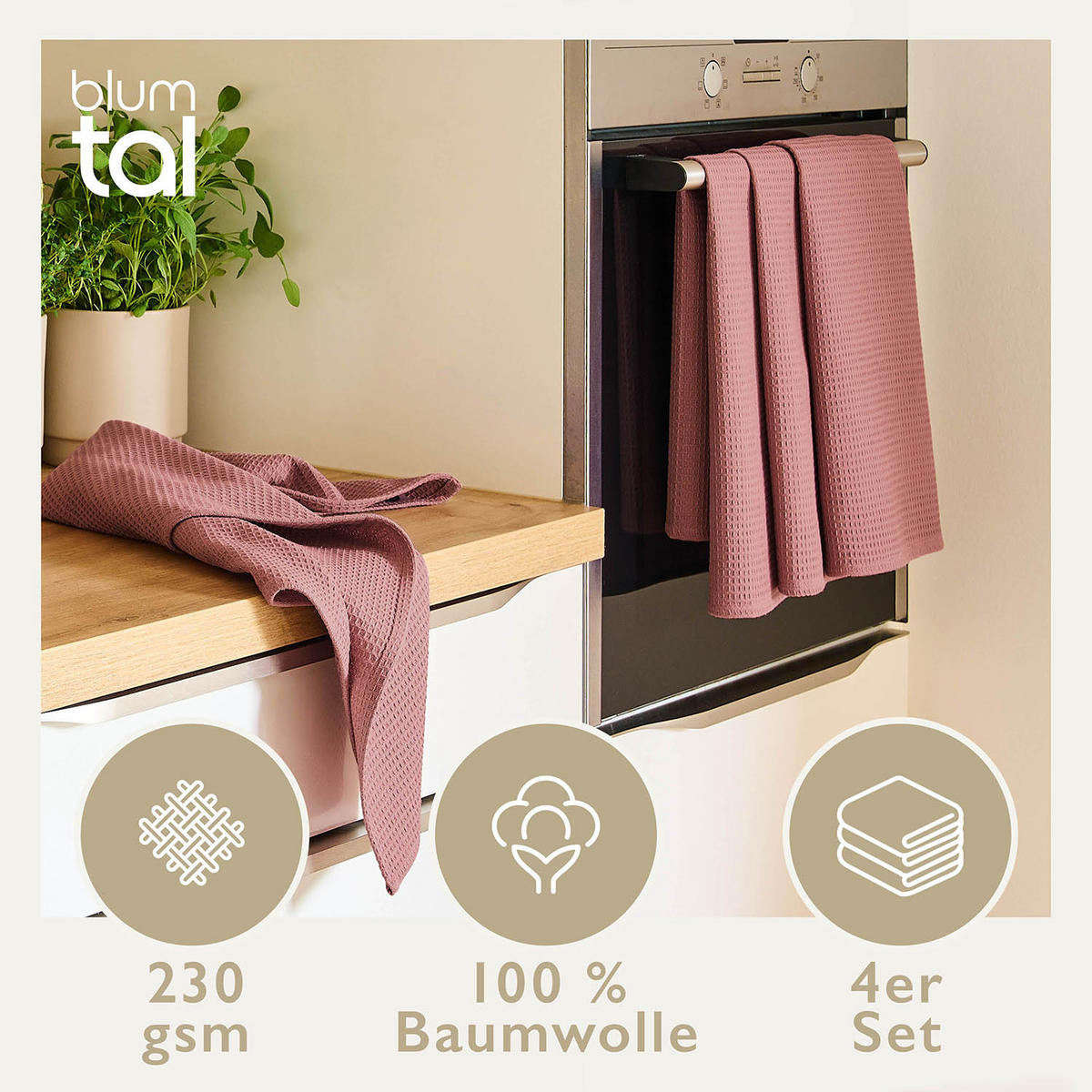 GESCHIRRTÜCHER Frigg 4er-Set, 50/70 cm, Rosa - Rosa, Textil (30/30cm) - Blumtal