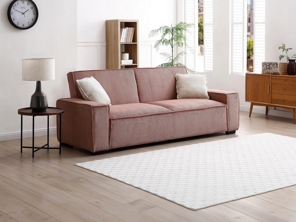 SOFA 3-Sitzer mit Schlaffunktion - Cord - Rosa - SEKOTA - Pink, Textil (230/87/94cm) - Vente-Unique