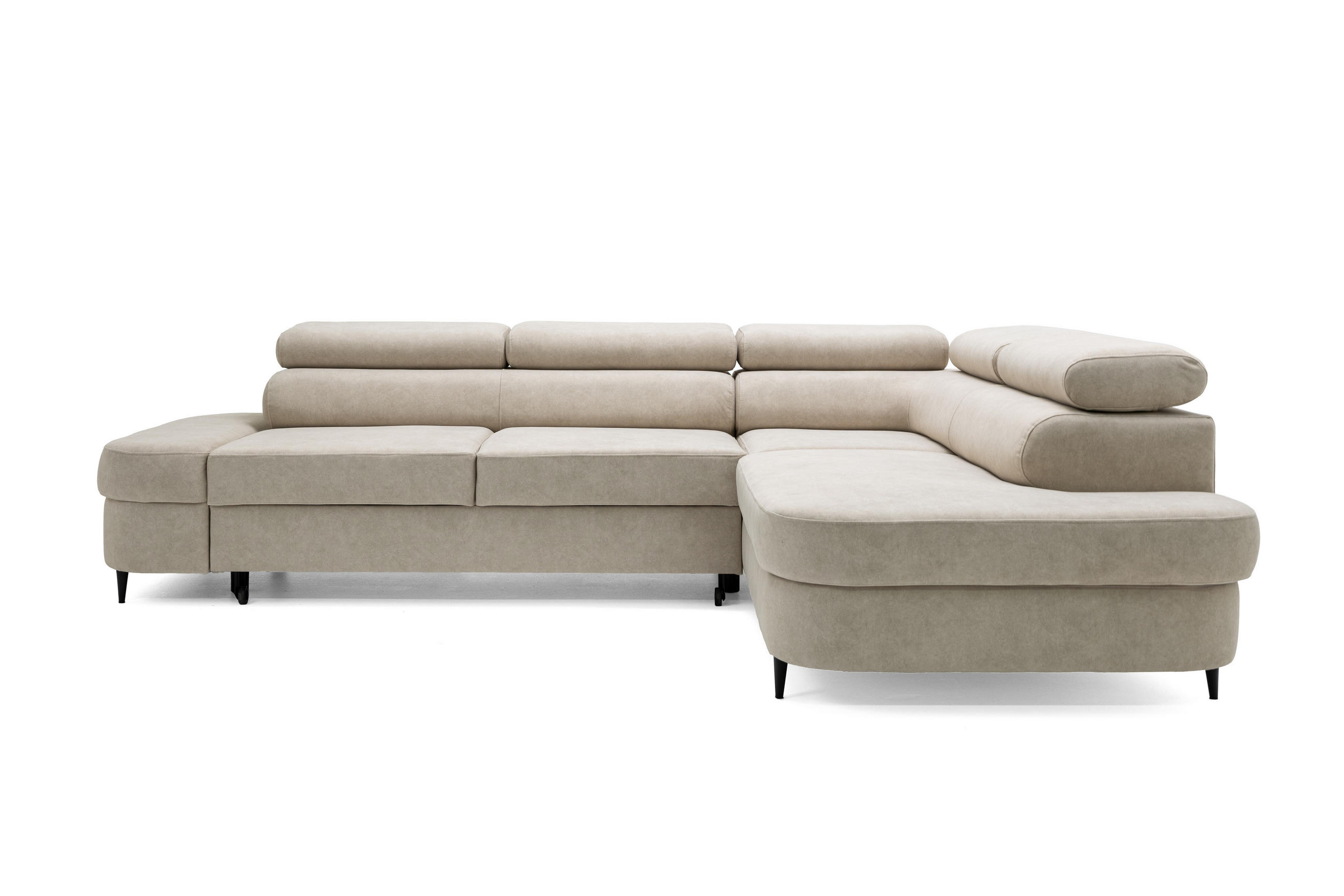 ECKSOFA PRIAM L Rechts mit Schlaffunktion 125x195 Velours Beige - Beige/Schwarz, Holz/Textil (203/275cm) - Muffo
