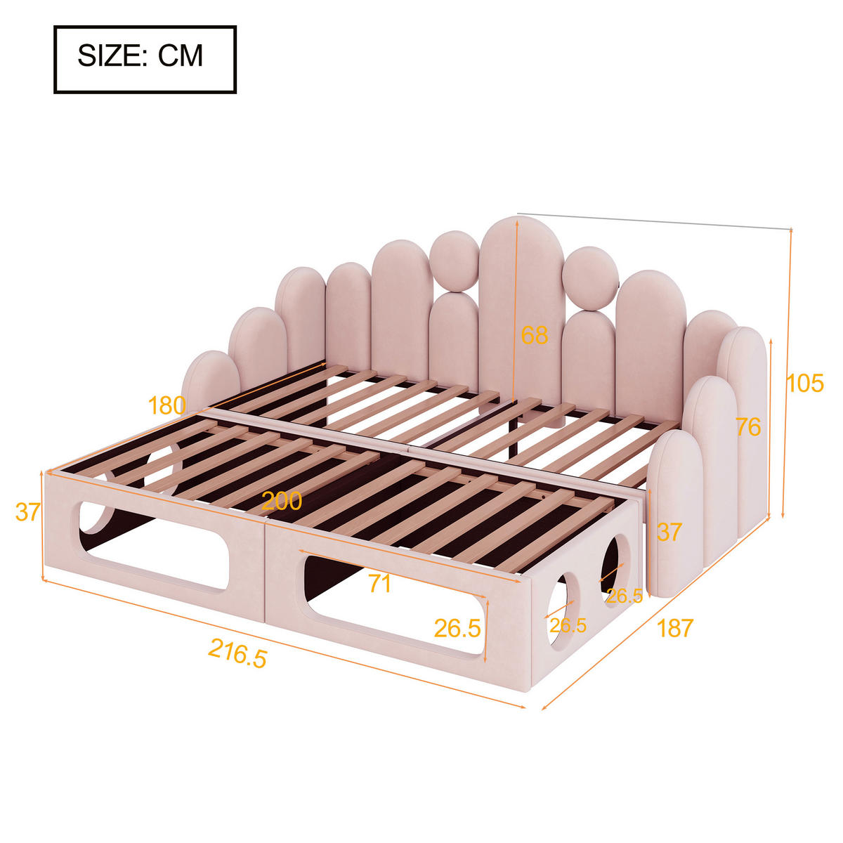 KINDERBETT 90/200 cm DE-02146, in Rosa, mit Sofa- und Haustierbett-Funktion - Pink, Holzwerkstoff (90/200cm) - ComfortXL