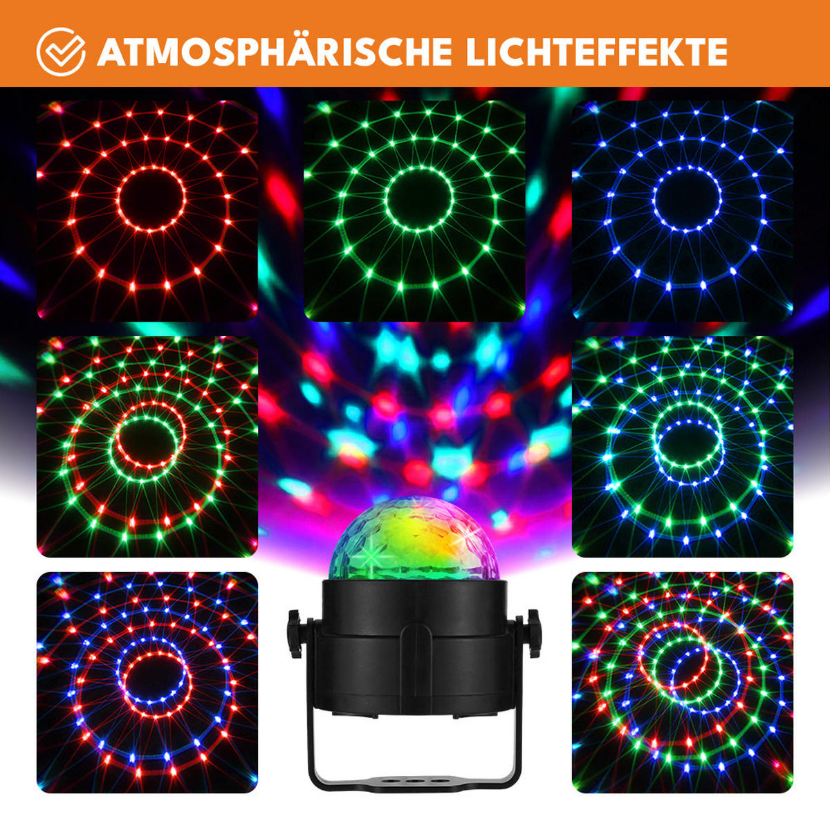 DISCOKUGEL Kinder, Lichteffekte - Schwarz, Kunststoff (10/8/8cm) - KRUMAD
