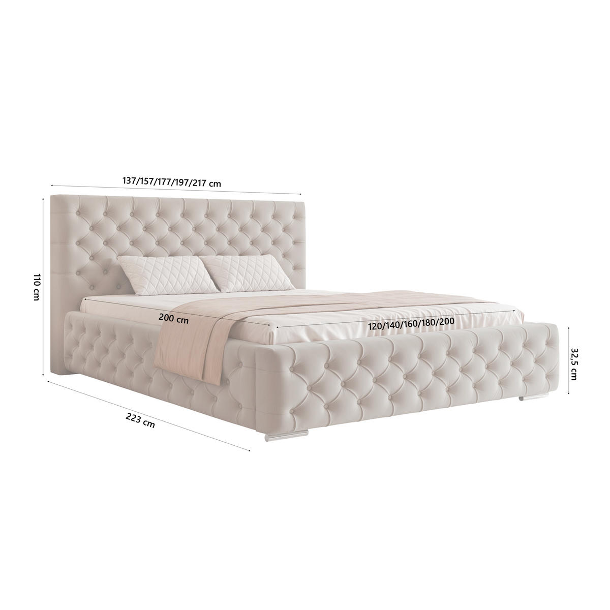 POLSTERBETT CALLIA 200x200 cm, Beige - Beige, Textil (200/200cm) - Fedve