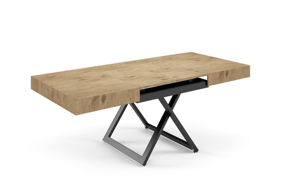 COUCHTISCH SANNA U - Eichefarben/Schwarz, Holzwerkstoff/Metall (80/120/27cm) - Meblini