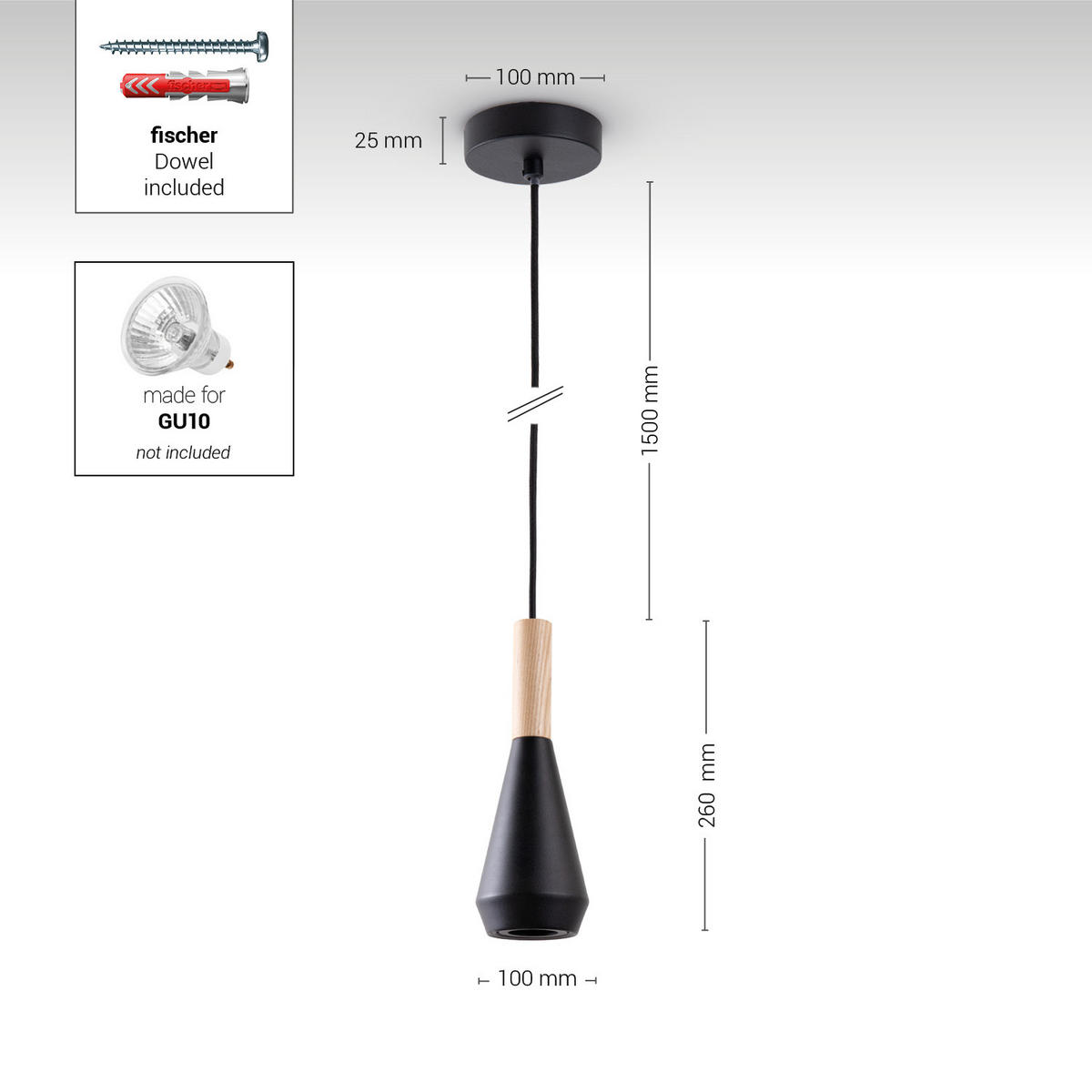 PENDELLEUCHTE Mora M - Schwarz, Metall (9/9/26cm) - Paco Home