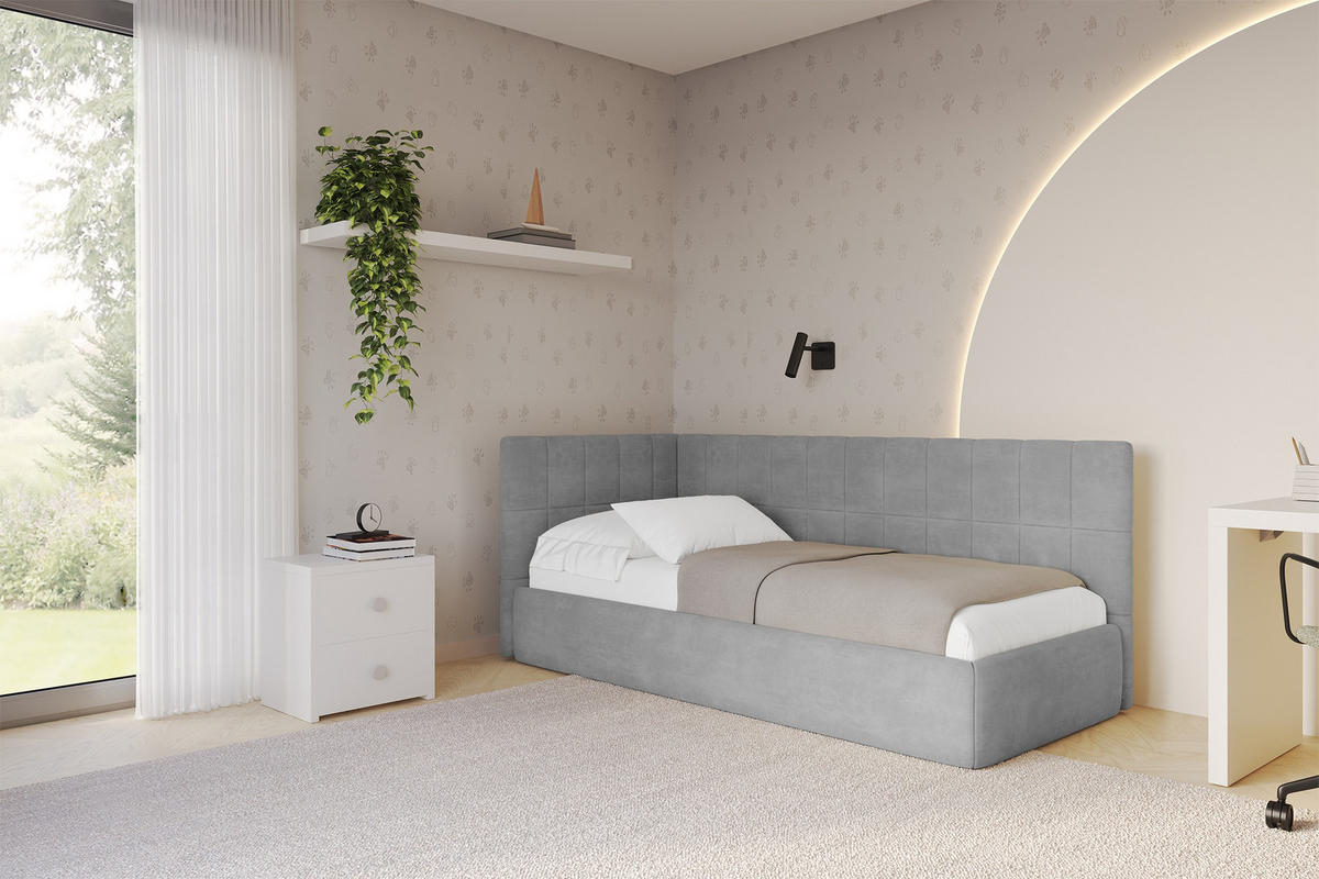 EINZELLBETT Jugendbett mit Bettkasten, Rechts - TULY 100x200 Grau - Silberfarben, Holzwerkstoff/Textil (100/200cm) - ALTDECOR