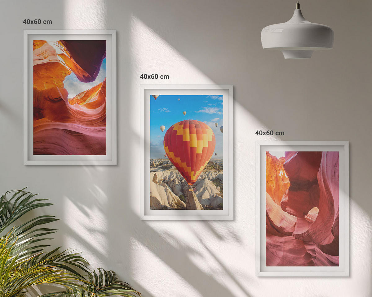 BILDER SET 3er Set - 40x60 cm Weißer Rahmen - Wüstenschluchten aus der Ballonfahrt - Weiß, Kunststoff (40/60cm) - TULUP