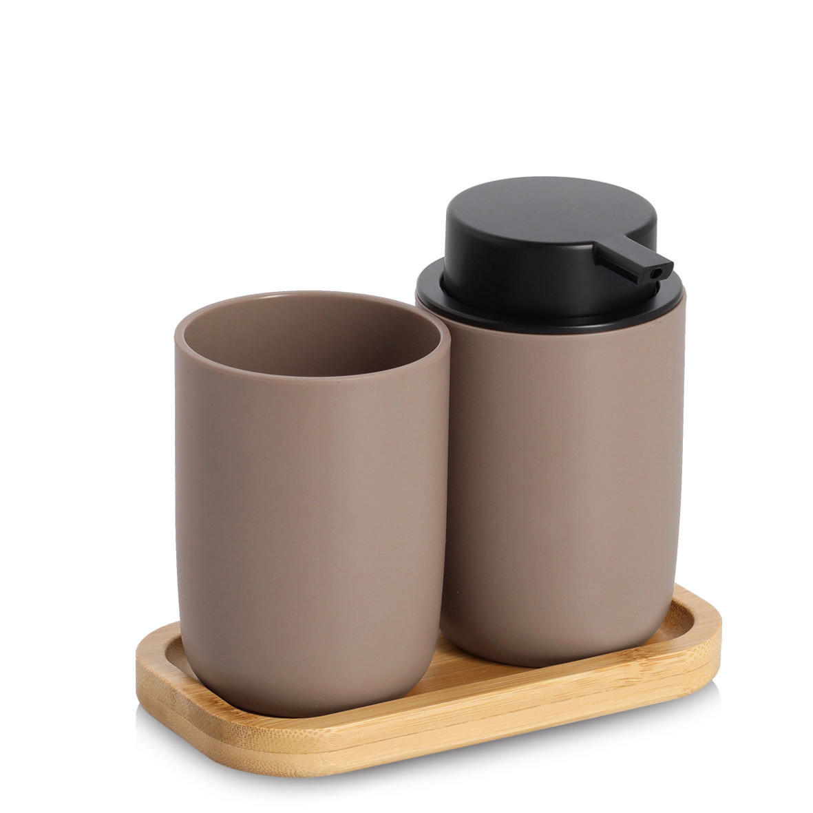 ZELLER BAD-ACCESSOIRES-SET Zahnputzbecher und Seifenspender 16,5/9/13,5 cm jetzt nur online ➤