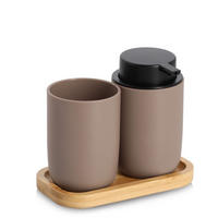 BAD-ACCESSOIRES-SET Zahnputzbecher und Seifenspender 16,5/9/13,5 cm - Braun, Naturmaterialien (9/13.5/16.5cm) - ZELLER