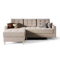 ECKSOFA BARI RN01, Eckcouch in L-Form mit Schlaffunktion, Farbe: Beige, Velourstoff, Ottomane Links - Beige, Textil (224/144cm) - O-Sofa
