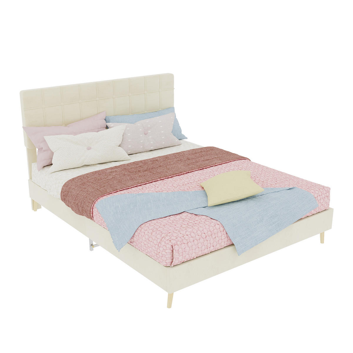 POLSTERBETT 140/200 cm DE-32955 mit Karosteppung-Kopfteil und Matratze Beige - Beige, Metall (140/200cm) - ComfortXL