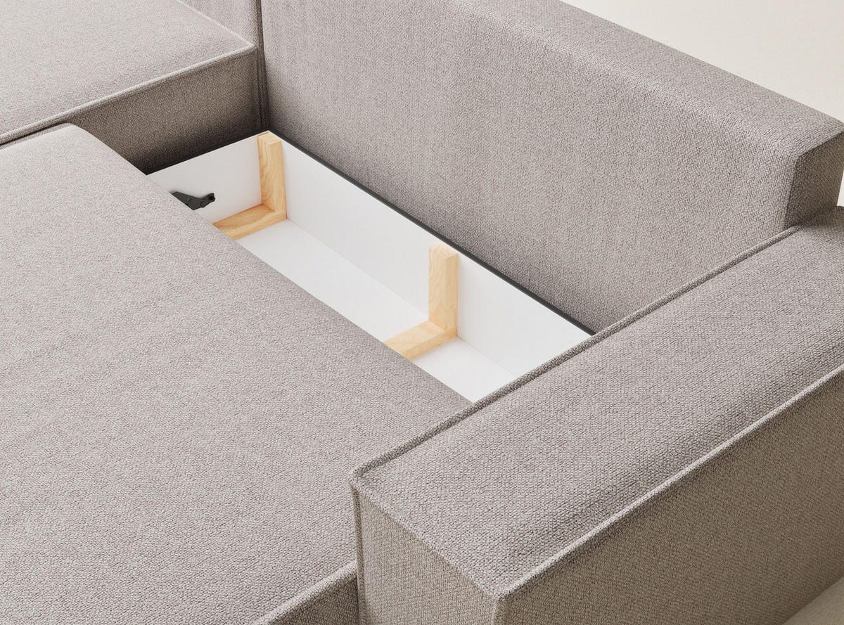 ECKSOFA MIT SCHLAFFUNKTION Maze Beige Webstoff - Schwarz/Grau, Holz/Holzwerkstoff (294/185cm) - Maison de Reve
