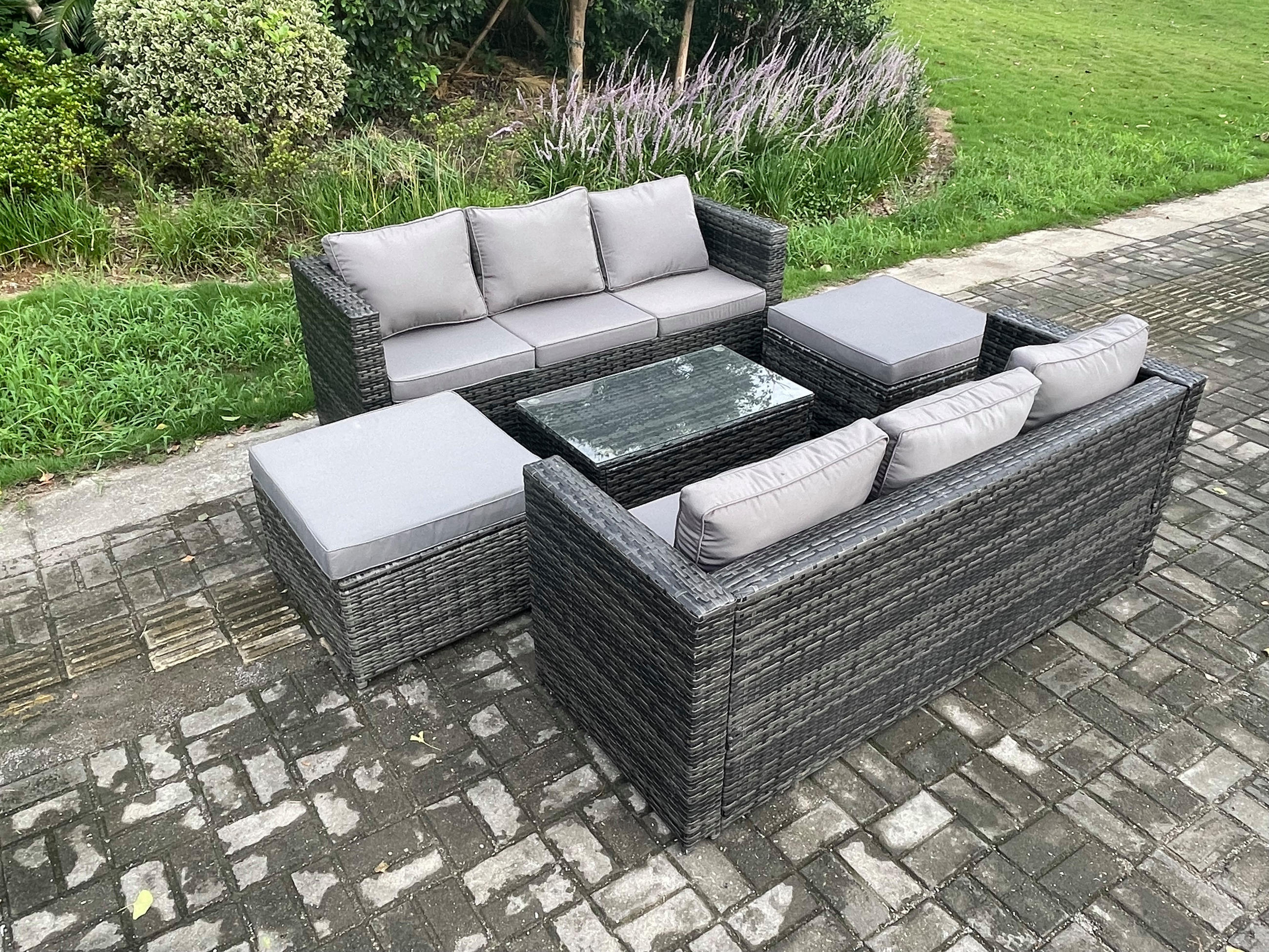 GARTENMÖBELSET mit 2 Hockern 8-Sitzer - Dunkelgrau, Metall - Fimous