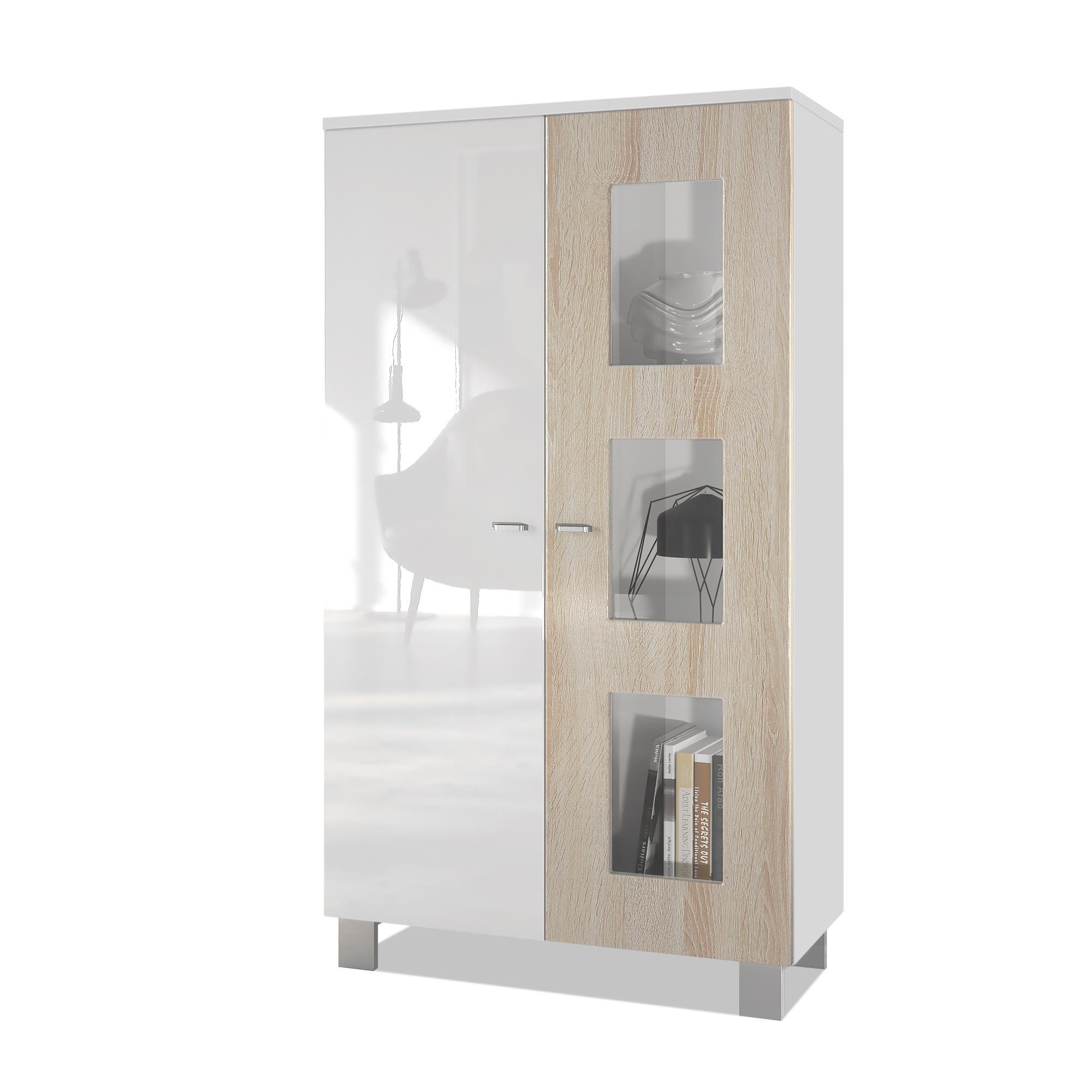 VITRINE Denjo Tür in Eiche sägerau - Eiche San Remo, Holzwerkstoff (71/129/35cm) - Vladon