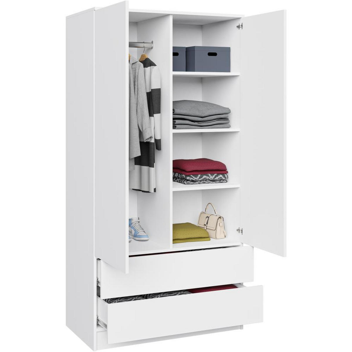 DREHTÜRENSCHRANK Look 90/180/50 cm 2-türig mit Schubladen weiß - Weiß, Holzwerkstoff (90/180/50cm) - Beautysofa