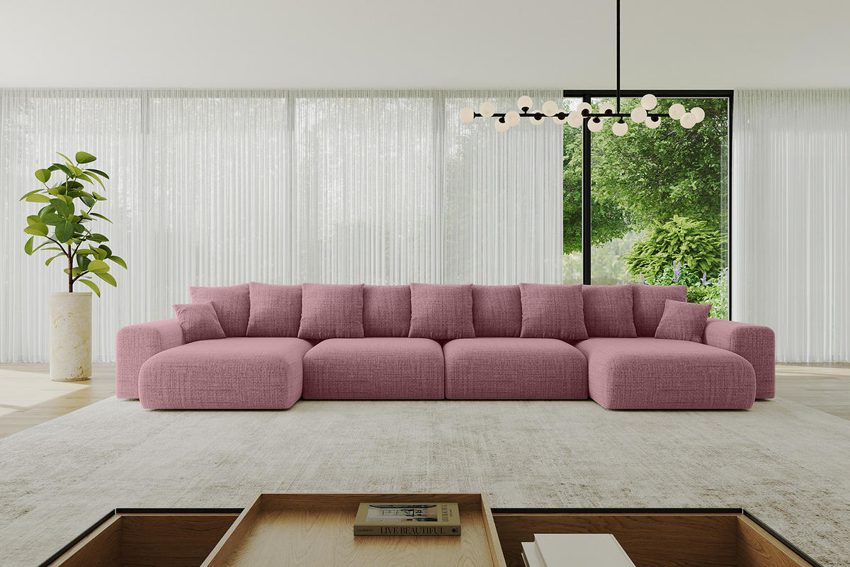 WOHNLANDSCHAFT mit Schlaffunktion ESKAR-U2-464x176x72cm Altrosa - Altrosa, Holzwerkstoff/Kunststoff (176/72/464cm) - ALTDECOR