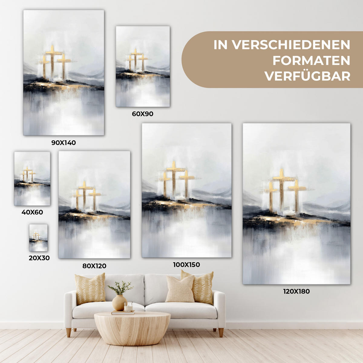 LEINWANDBILD Abstrakt - Malerei - Christentum - Kreuz Deko XXL 80x120 cm - Weiß, Textil (80/120cm) - MuchoWow