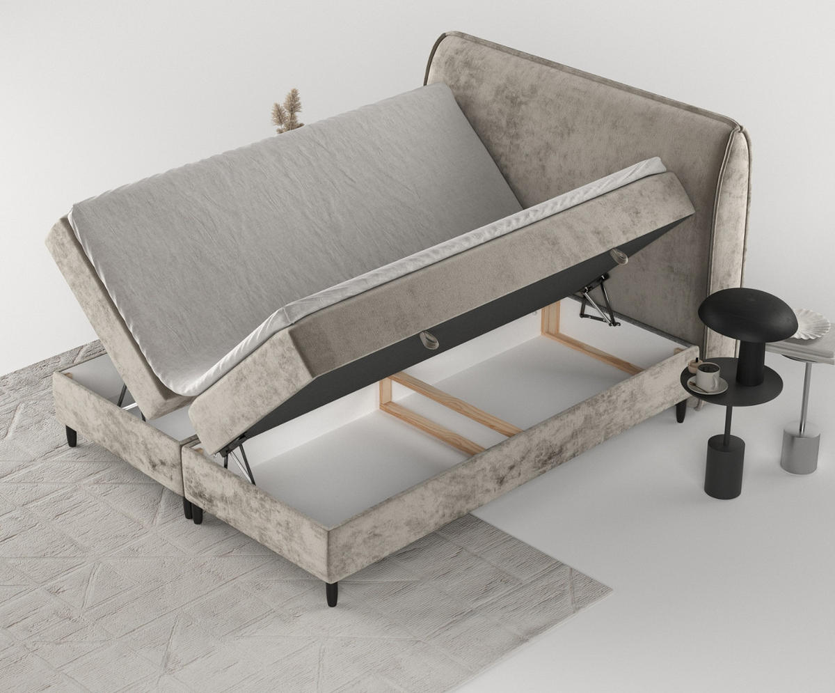 BOXBETT Lunaro 160/200 cm Beige im Lotta Stoff - Beige/Schwarz, Holz/Holzwerkstoff (160/200cm) - AltaBeds