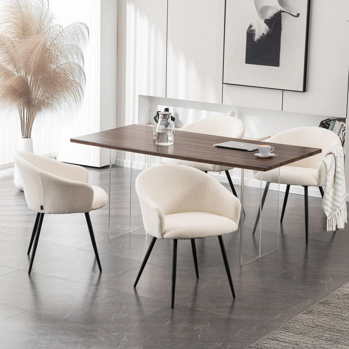 ESSZIMMERSTUHL CELESTE - 2, Bouclé Weiß - Weiß, Kunststoff (60/77/60cm) - Home Deluxe