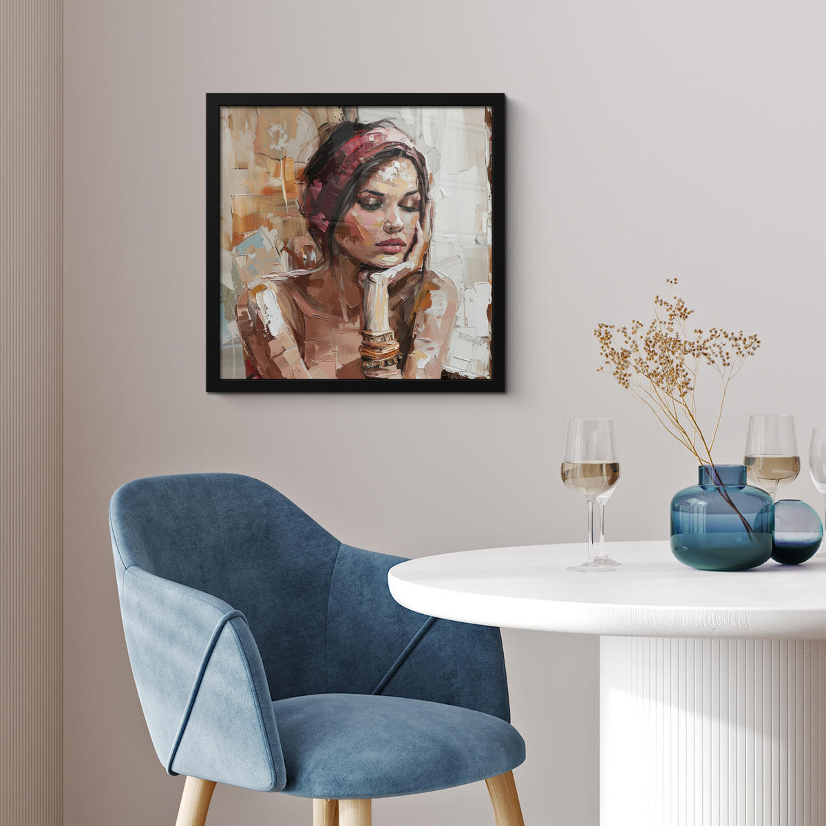 POSTER MIT RAHMEN Frau - Lackierung - Porträt - Modern 40x40 cm - Altrosa, Papier (40/40cm) - MuchoWow
