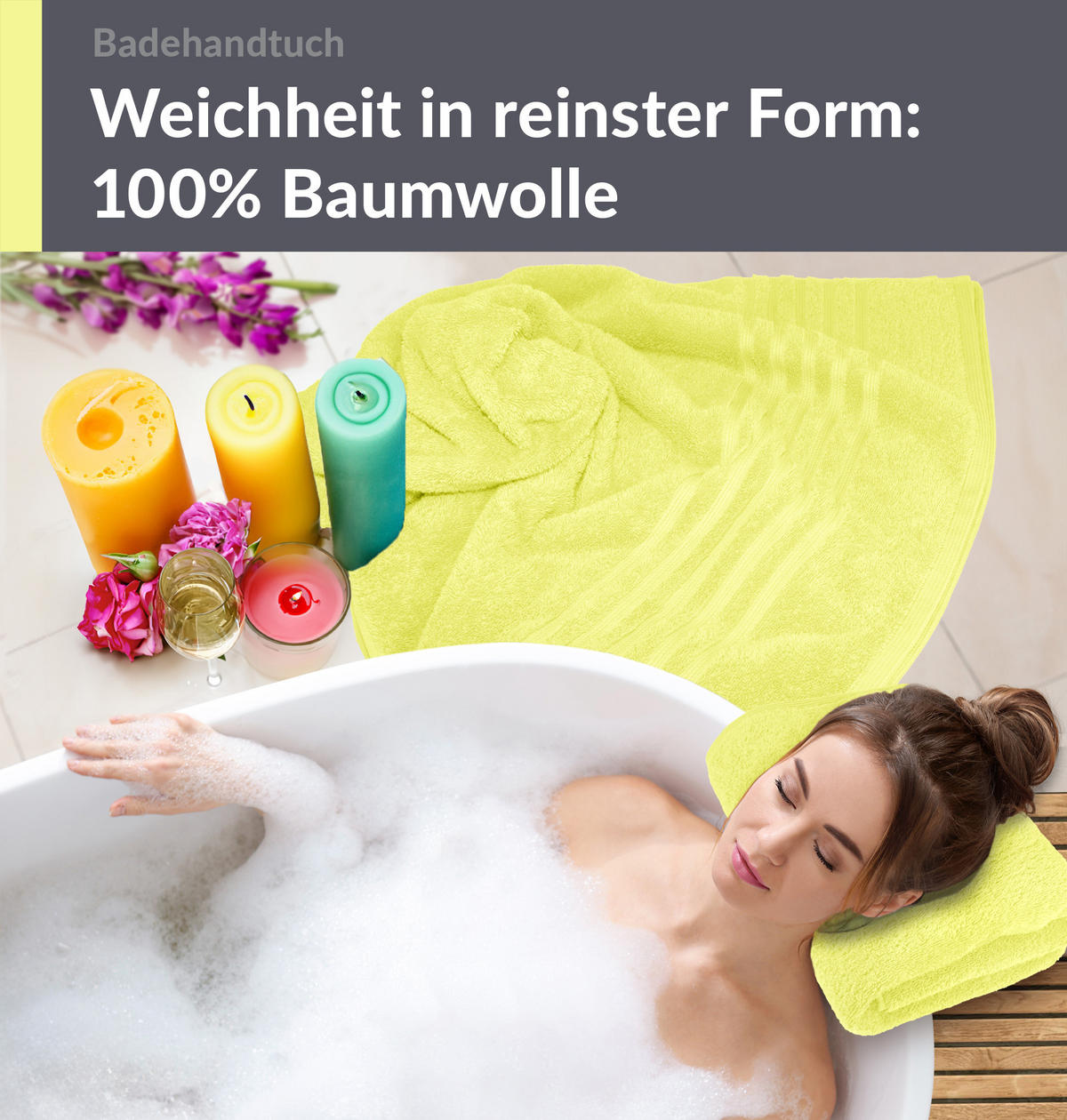 BADETUCH London Anis Grün 2er Set 100x150 - Hellgelb, Textil (100/150cm) - Lashuma