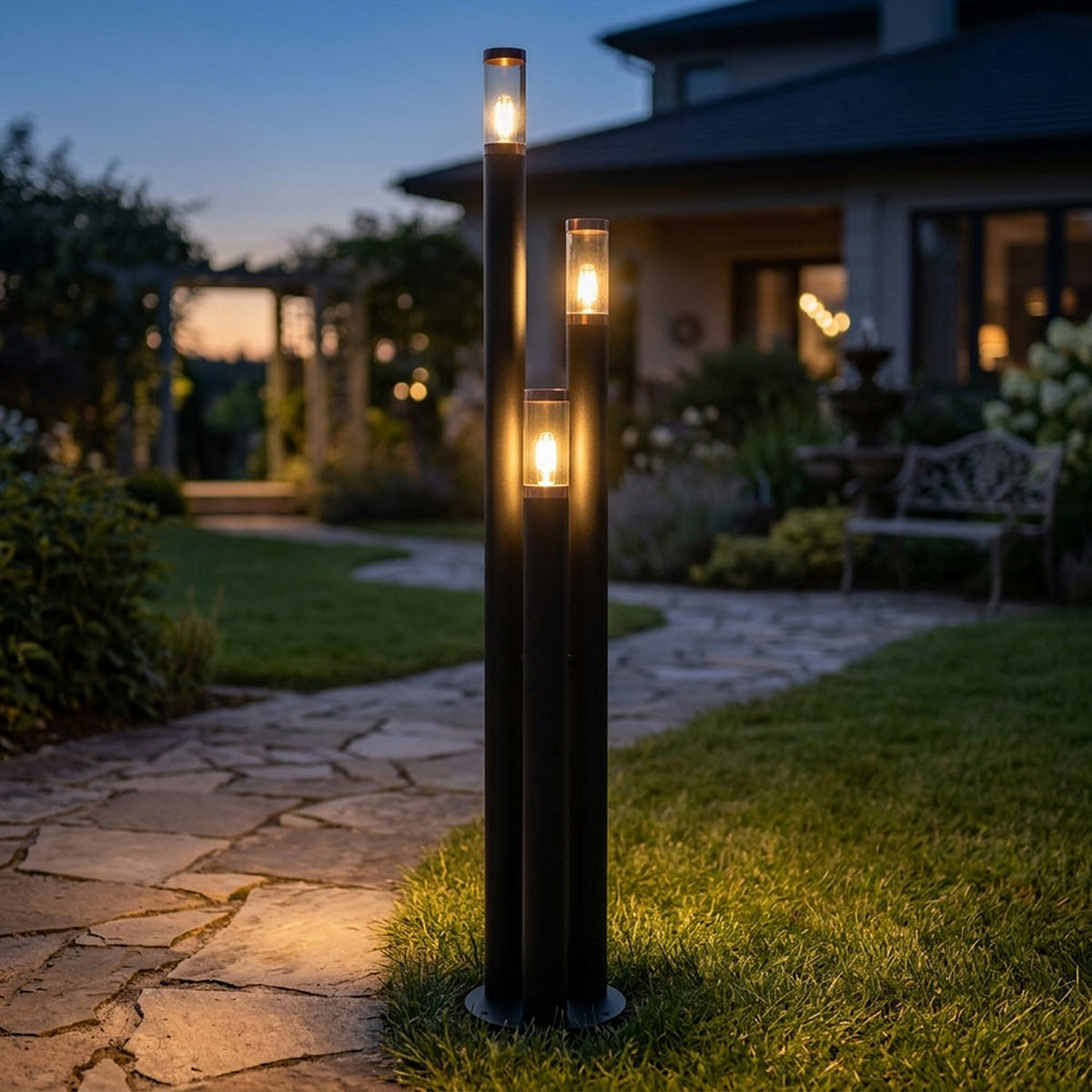 RGB LED STEHLEUCHTE Edelstahl Schwarz - Schwarz, Metall (28/28/170cm) - Globo Lighting