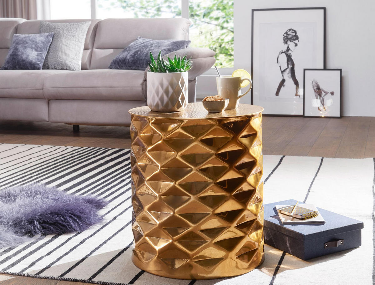 BEISTELLTISCH Aluminium Orientalisch Hammerschlag ENNS, Gold 43x43x48 cm - Goldfarben, Metall (43/43/48cm) - KADIMA DESIGN