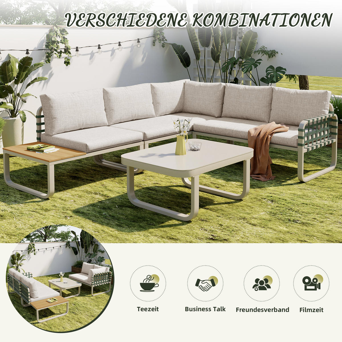GARTENLOUNGE 5-tlg. Aprikose - Beige, Metall - ComfortXL