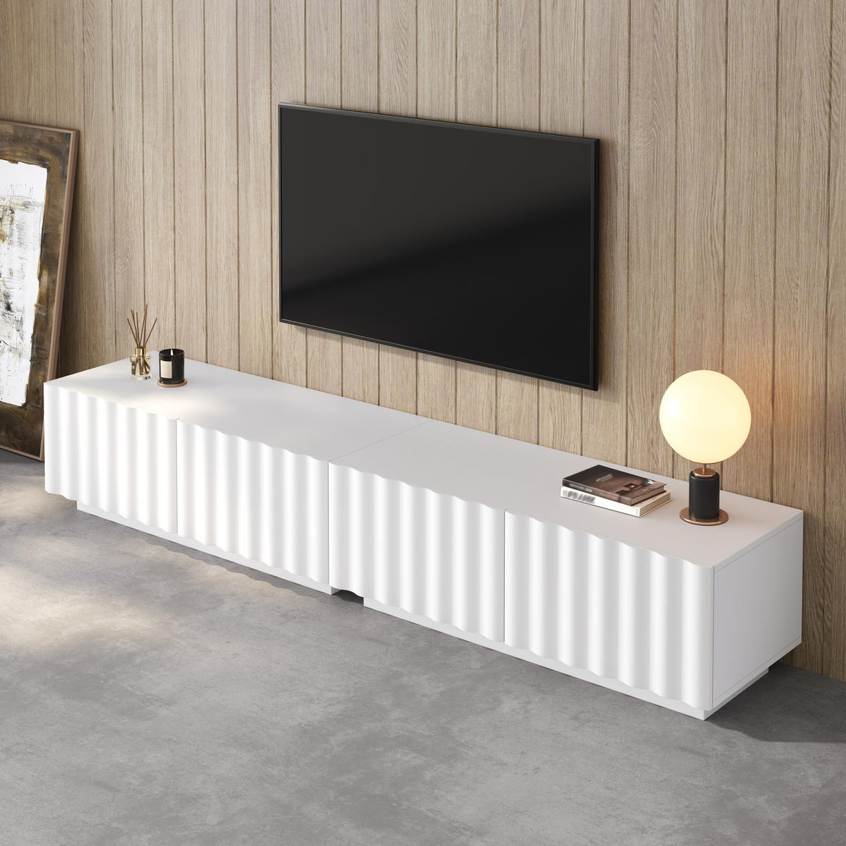 TV-SCHRANK Wellenfront Push-to-Open Stauraum modern - Weiß, Holzwerkstoff (40/35/200cm) - FLIEKS