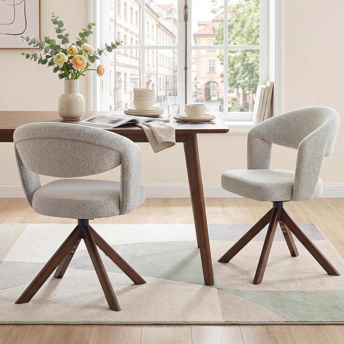 ESSZIMMERSTÜHLE 2er-Set Drehbar Cord Massivholz Retro-Stil - Hellgrau, Textil (47/81.5/47.5cm) - Urban Meuble
