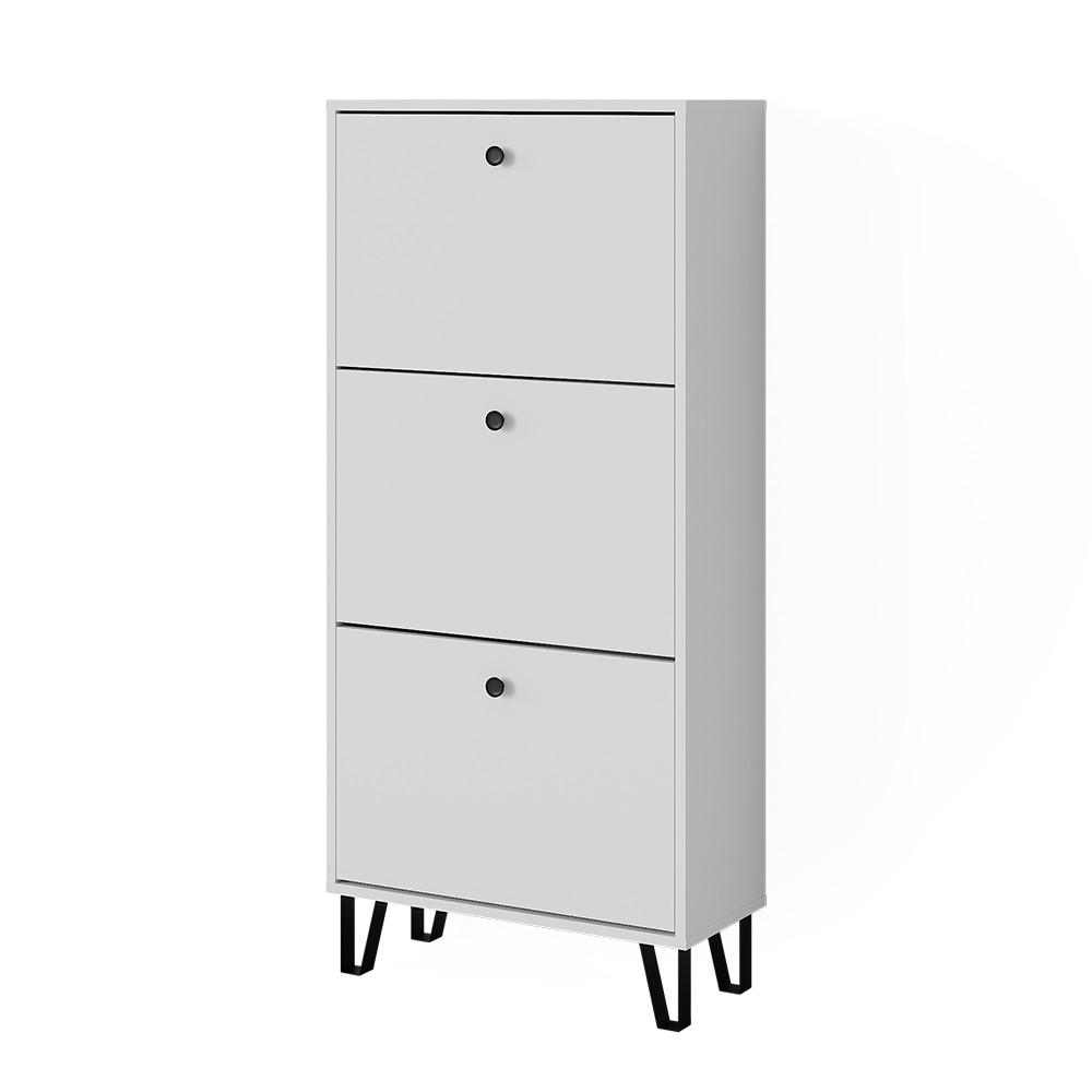 SCHUHKIPPER Siri Weiß 36 x 135 cm mit 3 Klappschubladen - Weiß, Holzwerkstoff (130/60/26cm) - Vicco