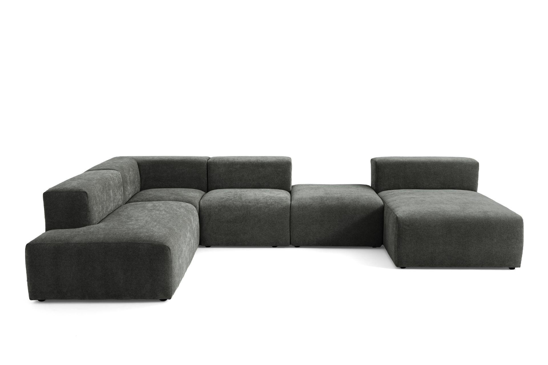 5-SITZER modulares Wohnlandschaft U XXL HEAVEN SET 6 Links, Breite 375 cm Webstoff Dunkelgrau - Dunkelgrau/Schwarz, Holz/Kunststoff (375/73/245cm) - Muffo