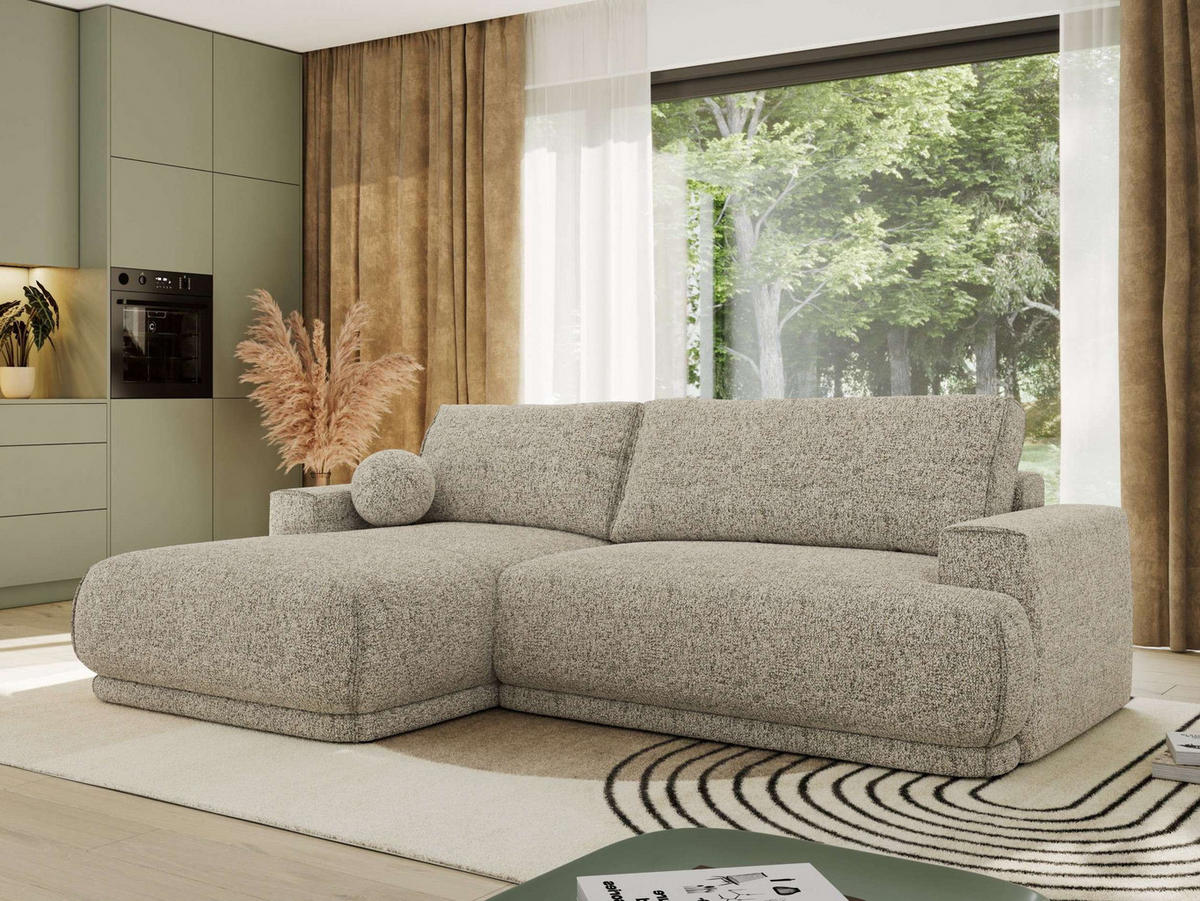 ECKSCHLAFSOFA RINA L Beige Strukture - links - Beige/Schwarz, Kunststoff/Textil (267/170cm) - MKS