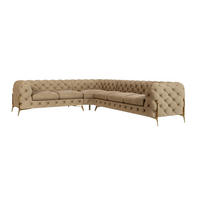 ECKSOFA Chesterfield Lexi Beige Samt, langer Schenkel rechts - Beige/Goldfarben, Holz/Textil (323/264cm) - S-Style Möbel