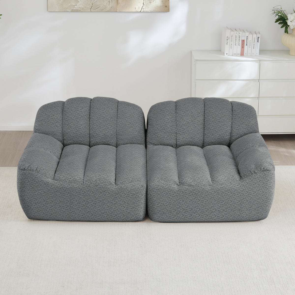 SOFA 210/104/79 cm in Grau, modular, aus Granulierter Fleece, ohne Aufbau - Grau, Textil (104/79/210cm) - Flora Grace