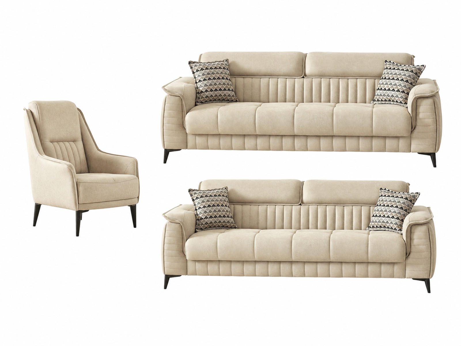 SITZGARNITUR Regina, Beige Stellvariante 3+3+1 - Beige, Holzwerkstoff/Kunststoff (243/85/95cm)